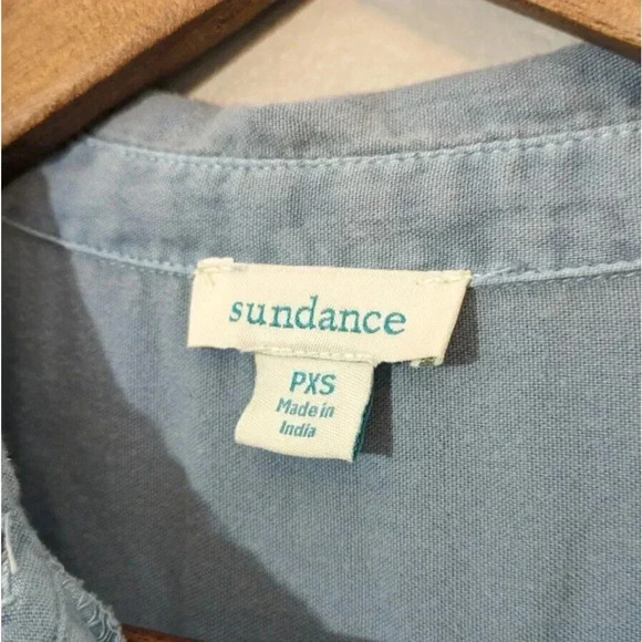 Sundance Simply Shannon Blue Patchwork 100% Cotton Blouse Sz PXS Petite XS 98398 - Picture 5 of 5